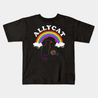 Allycat LGBT Cat With Ally Pride Rainbow Kids T-Shirt